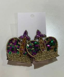 Wanderlust By Abby NEW Mardi Gras Crown Earrings