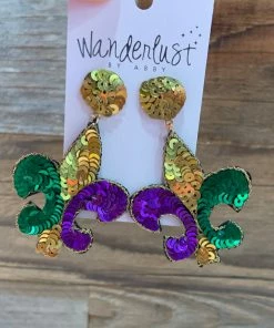 Wanderlust By Abby Mardi Gras Fleur De Lis Earrings