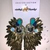Wanderlust By Abby Gold Feather Earrings With Jewels NEW