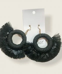 Wanderlust By Abby XL Black Tassel Hoops NEW