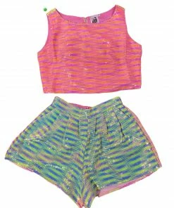 Queen Of Sparkles NEW QOS Neon Sequin Stripe Shorts