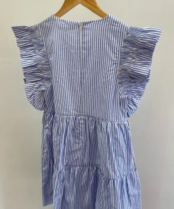 Wanderlust By Abby NEW Blue Stripe Ruffled Mini Dress
