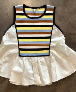 Wanderlust By Abby NEW Color Block Sweater Poplin Mixed Top