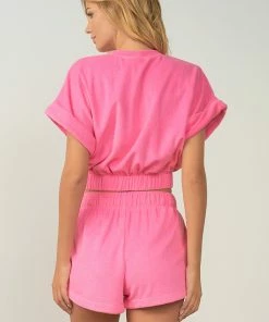 Wanderlust By Abby Pink Terrycloth Crop Top