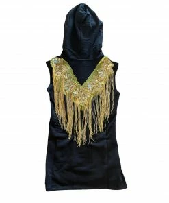 Queen Of Sparkles NEW QOS Black Bead Fringe Hoodie Dress