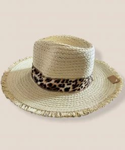 Wanderlust By Abby Leopard Trim Straw Hat ACCESSORIES