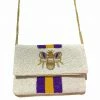 Wanderlust By Abby Purple And Gold Stripe With Bee Beaded Purse