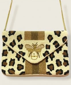 Wanderlust By Abby NEW White Cheetah Bee Beaded Purse