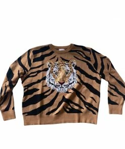 Queen Of Sparkles Tiger Print Tiger Head Sweater