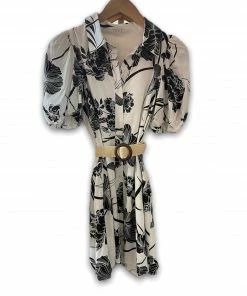 Wanderlust By Abby Button Down Puff Sleeve Dress With Belt NEW