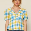 Wanderlust By Abby NEW Gingham Tie Back Top
