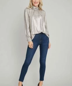 Wanderlust By Abby NEW Foil Mock Neck Long Sleeve
