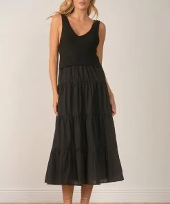 Wanderlust By Abby NEW Woven/Knit Tiered Maxi Dress
