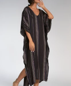 Wanderlust By Abby NEW Black & Melon Stripe Kaftan