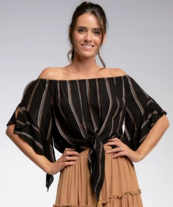 Wanderlust By Abby NEW Black Striped Off Shoulder Top