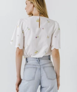 Wanderlust By Abby NEW Embroidery Scallop Edge Top