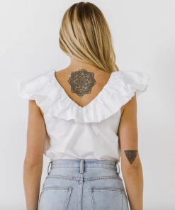 Wanderlust By Abby Ruffle Neckline Top
