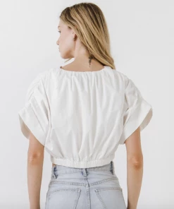 Wanderlust By Abby NEW Ruched Drop Shoulder Crop Top