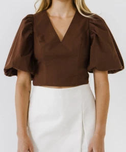 Wanderlust By Abby Exaggerated Sleeve Crop Top NEW