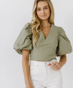 Wanderlust By Abby Exaggerated Sleeve Crop Top NEW