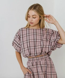 Wanderlust By Abby NEW Plaid Voluminous Crop Top