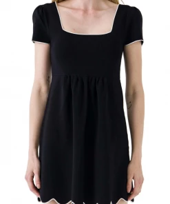 Wanderlust By Abby Contrast Scallop Detail Knit Babydoll Dress CLOTHING