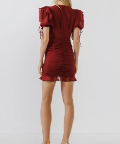 Wanderlust By Abby Puff Sleeve Ruched Mini Dress NEW