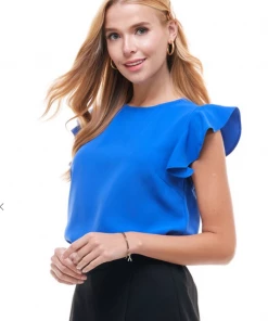Wanderlust By Abby NEW Round Neck Flutter Sleeve Top