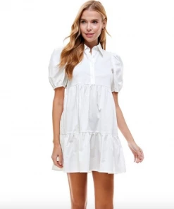 Wanderlust By Abby Puff Sleeve Tiered Collared Dress NEW