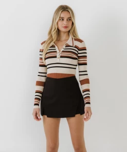 Wanderlust By Abby Multi Striped Collared Knit Bodysuit NEW