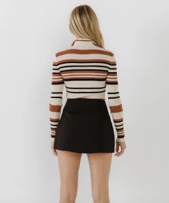 Wanderlust By Abby Multi Striped Collared Knit Bodysuit NEW