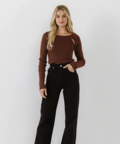 Wanderlust By Abby Double Cut-Out Knit Top NEW