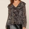 W Printed Ruffle Chiffon Top