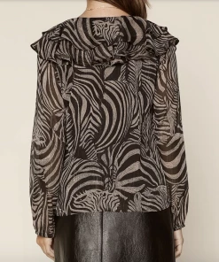 W Printed Ruffle Chiffon Top