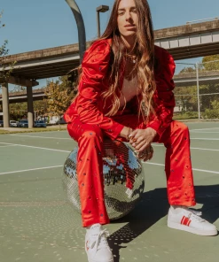 Queen Of Sparkles Red Poof Sleeve Rhinestone Blazer