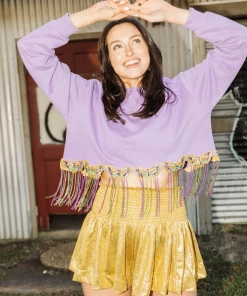 Wanderlust By Abby store 19 Queen Of Sparkles Mardi Gras Beaded Fringe Mask Sweatshirt