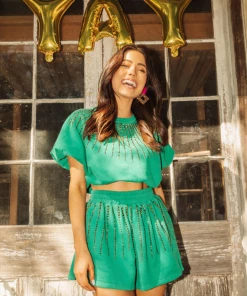 Queen Of Sparkles Kelly Green Burst Shorts