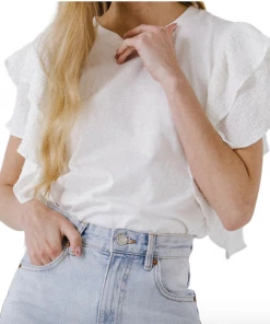 Wanderlust By Abby Textured Ruffle Sleeve T-Shirt NEW