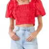 Wanderlust By Abby Smocked Puff Sleeve Top NEW