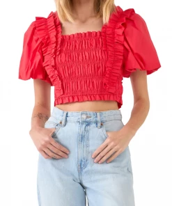 Wanderlust By Abby Smocked Puff Sleeve Top NEW