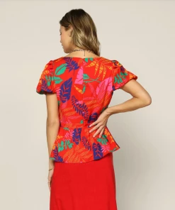 Wanderlust By Abby Tropical Print Peplum Top NEW