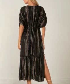 Wanderlust By Abby NEW Black And Melon V-Neck Maxi Dress