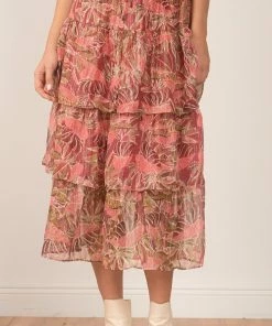Wanderlust By Abby Chiffon Pink Palm Maxi Skirt NEW