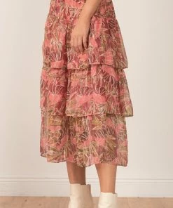 Wanderlust By Abby Chiffon Pink Palm Maxi Skirt NEW