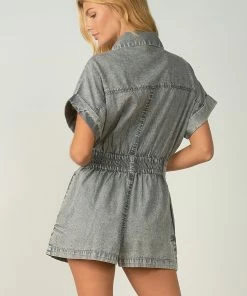 Wanderlust By Abby Grey Wash Utility Romper NEW