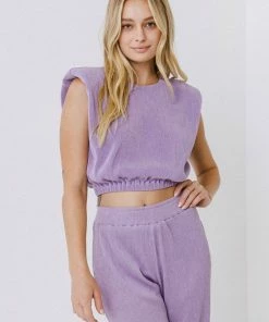 Wanderlust By Abby Pleated Shoulder Pad Top