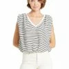 Wanderlust By Abby Dara Padded Shoulder Black White Stripe Sweater NEW