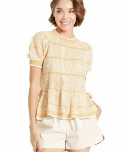 Wanderlust By Abby Arya Peplum Marigold Stripe Sweater