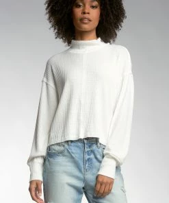 Wanderlust By Abby NEW Waffle Mock Neck Long Sleeve Top