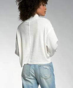 Wanderlust By Abby NEW Waffle Mock Neck Long Sleeve Top